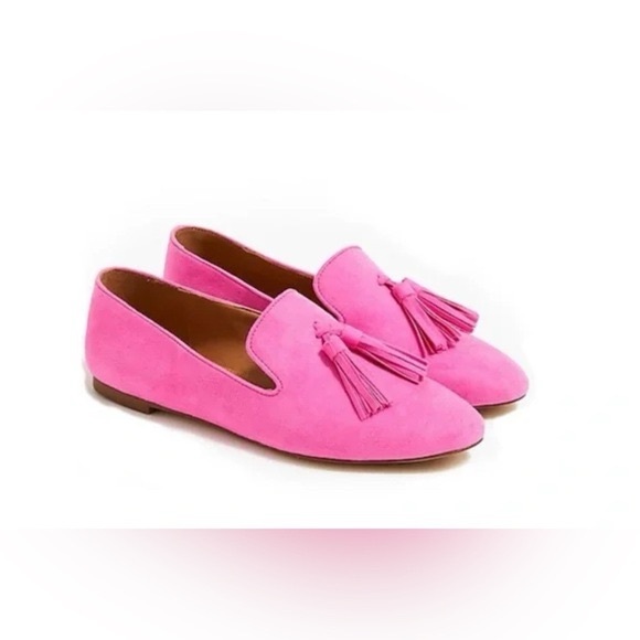 J Crew NEW bright pink suede tassel loafers 8.5 - Picture 1 of 7